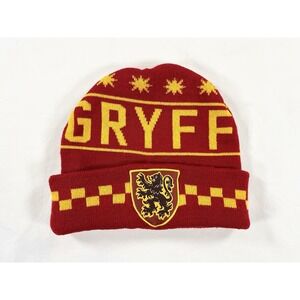 Harry Potter Gryffindor Beanie Knit Hat Embroidered Patch Logo Red Gold Adult OS